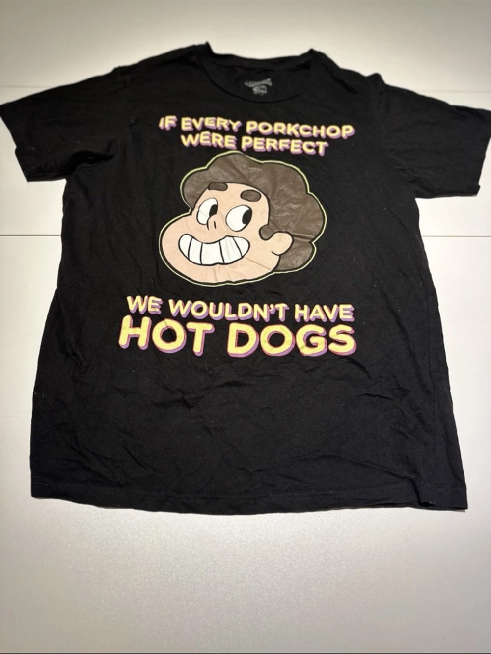 Eve Black Tee with Pink and Yellow Cartoon Graphic